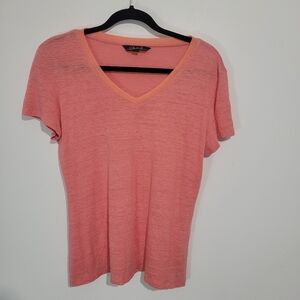 CHARLIE B WOMEN'S LINEN SHORT SLEEVE V NECK SHIRT